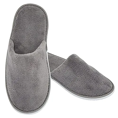 12 Pairs House Slippers for Guests, Individually Wrapped Disposable Bulk Pack, for Hotel, Spa, Shoeless Home (Large, Gray)