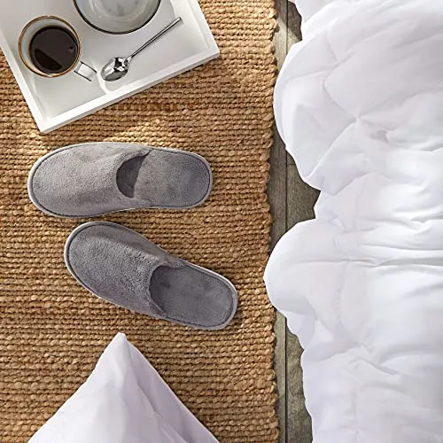 12 Pairs House Slippers for Guests, Individually Wrapped Disposable Bulk Pack, for Hotel, Spa, Shoeless Home (Large, Gray)