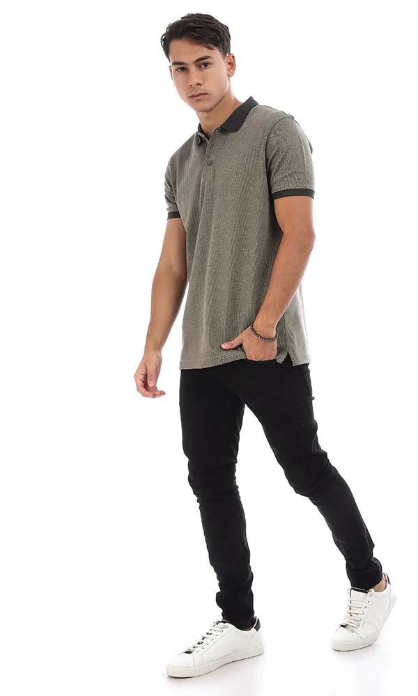 95742 Turn Down Collar Stitched Polo Shirt - Olive