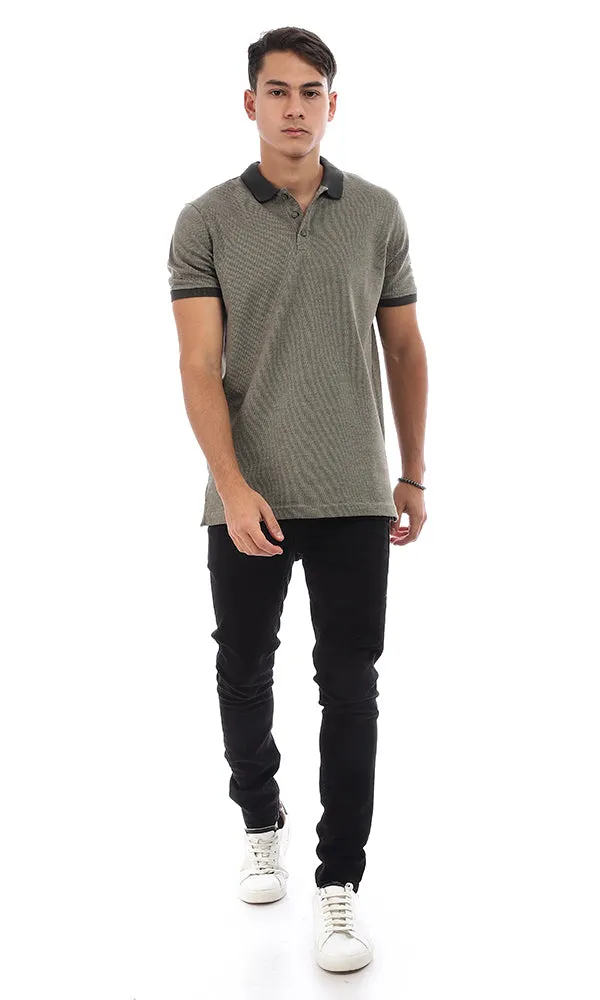 95742 Turn Down Collar Stitched Polo Shirt - Olive