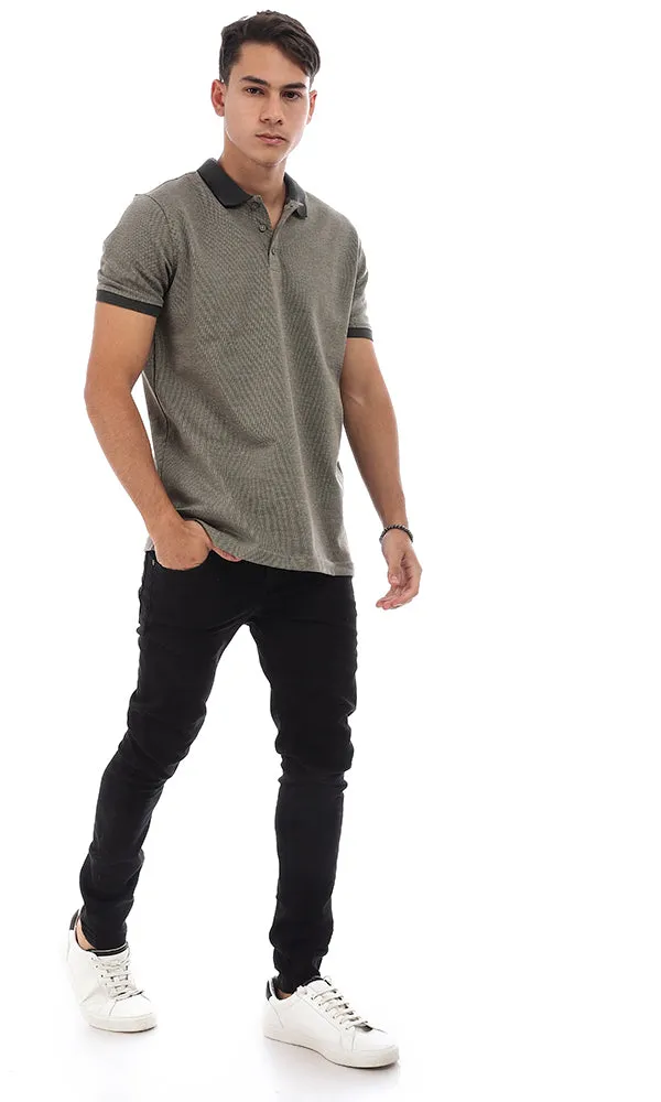 95742 Turn Down Collar Stitched Polo Shirt - Olive