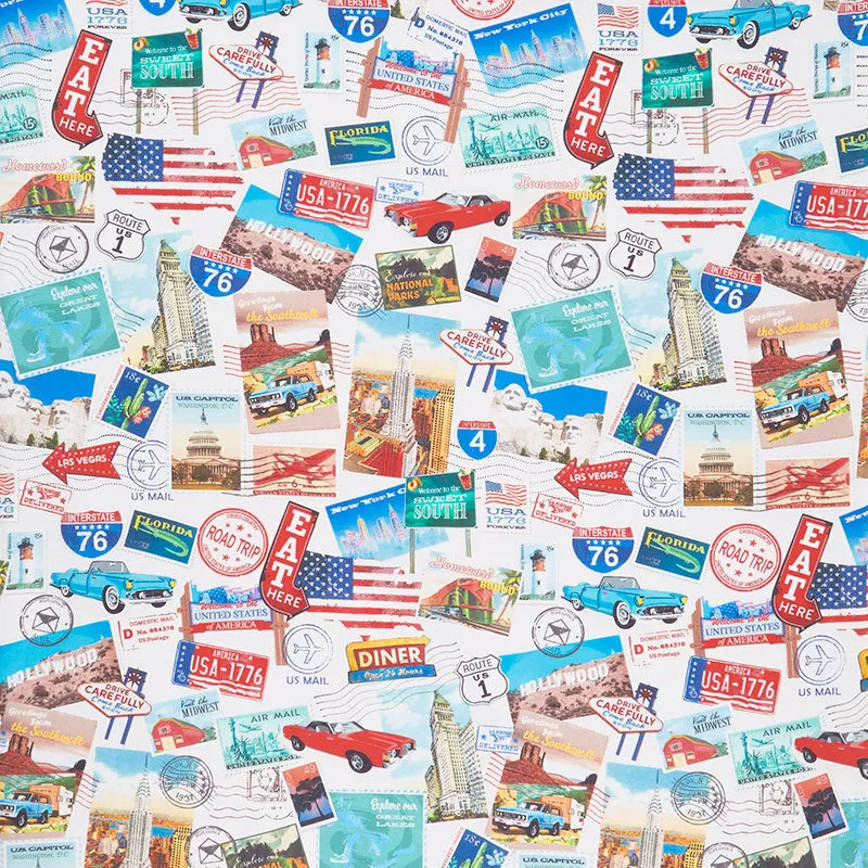 American Road Trip - Road Trip Collage Multi Yardage