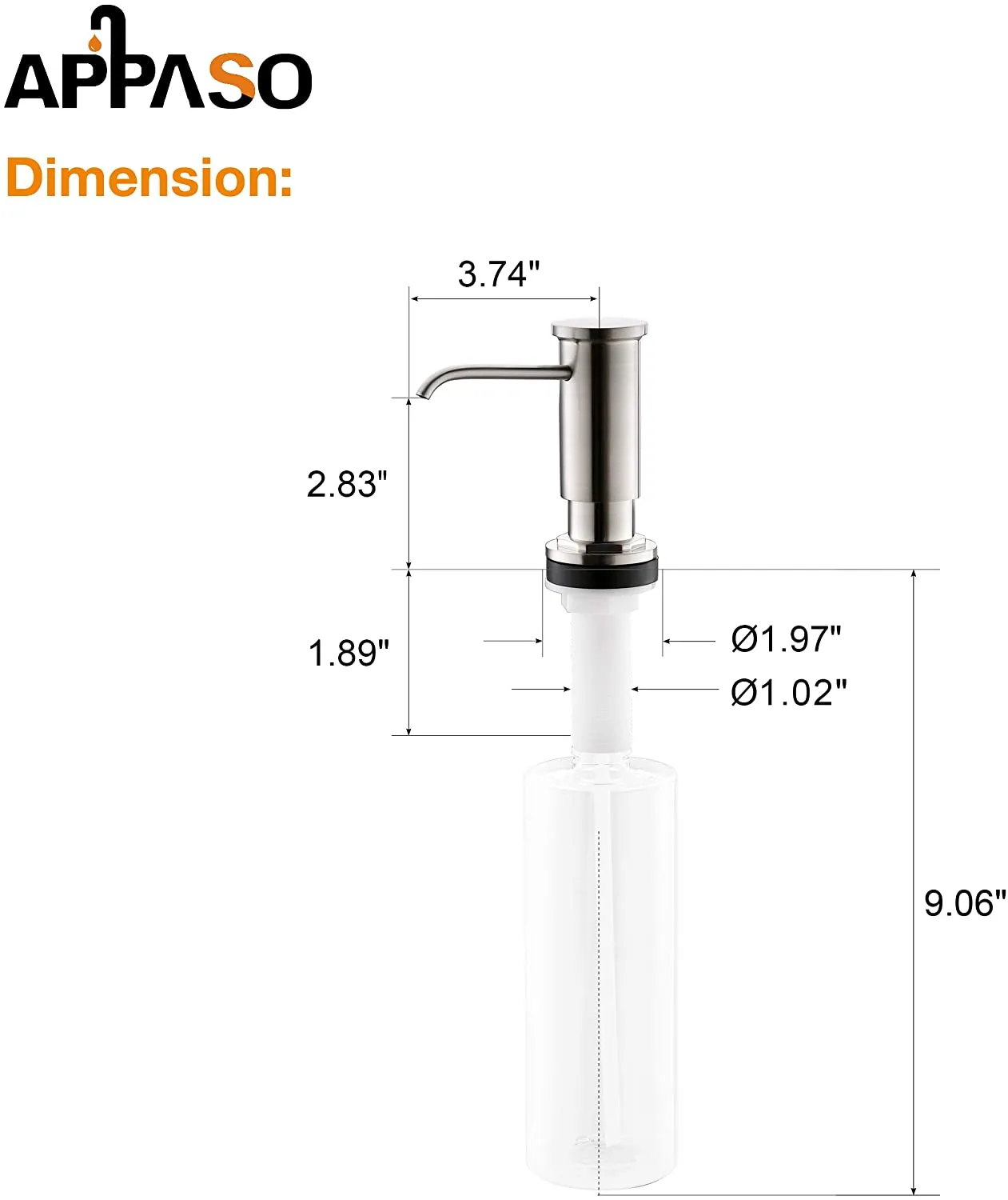 APPASO Kitchen Sink Soap Dispenser Stainless Steel Pump Head 17 Ounce Large PET Matte Black 048MB