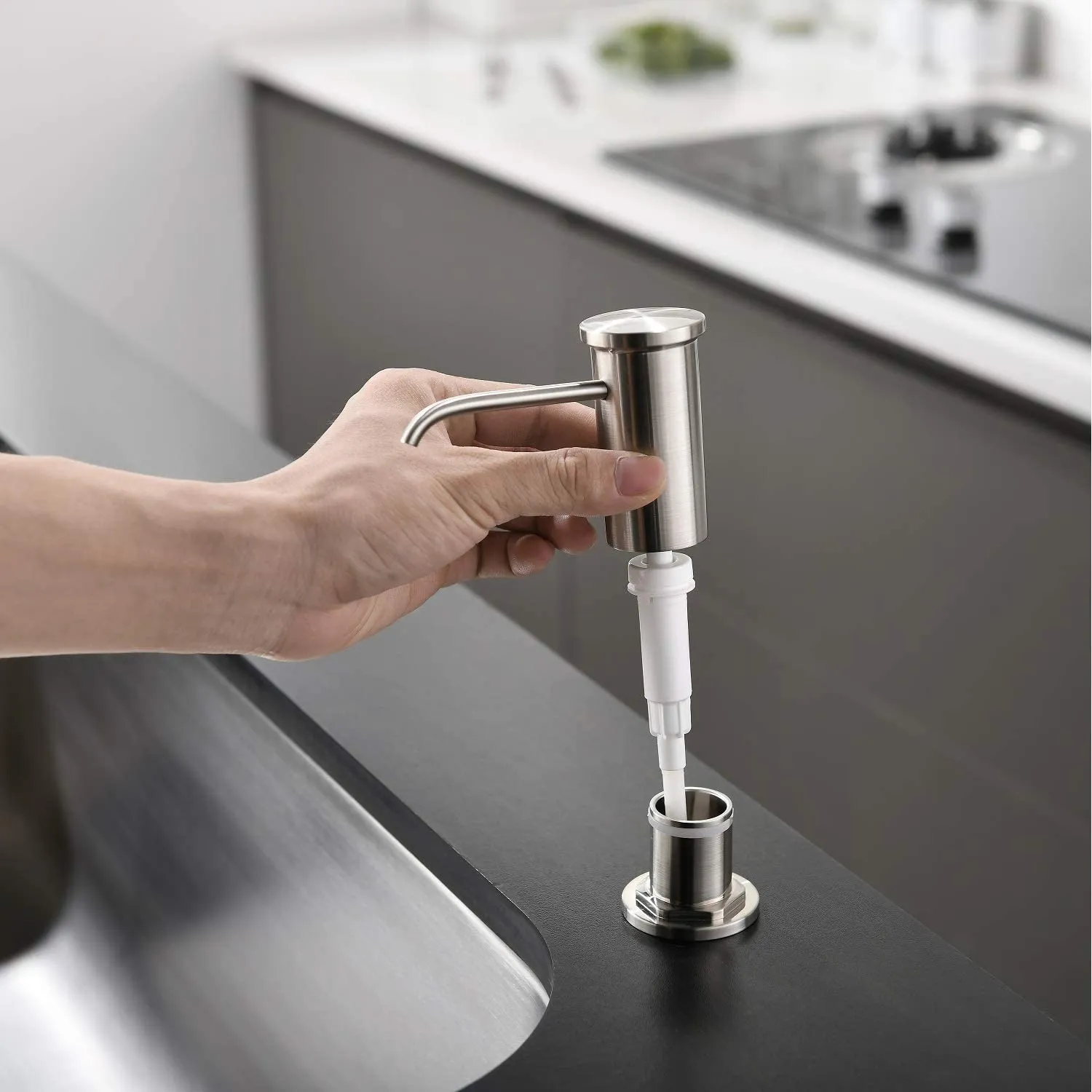 APPASO Kitchen Sink Soap Dispenser Stainless Steel Pump Head 17 Ounce Large PET Matte Black 048MB