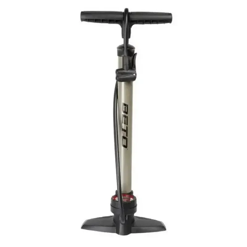 Beto Floor Pump Steel w/ Gauge - Silver/Black