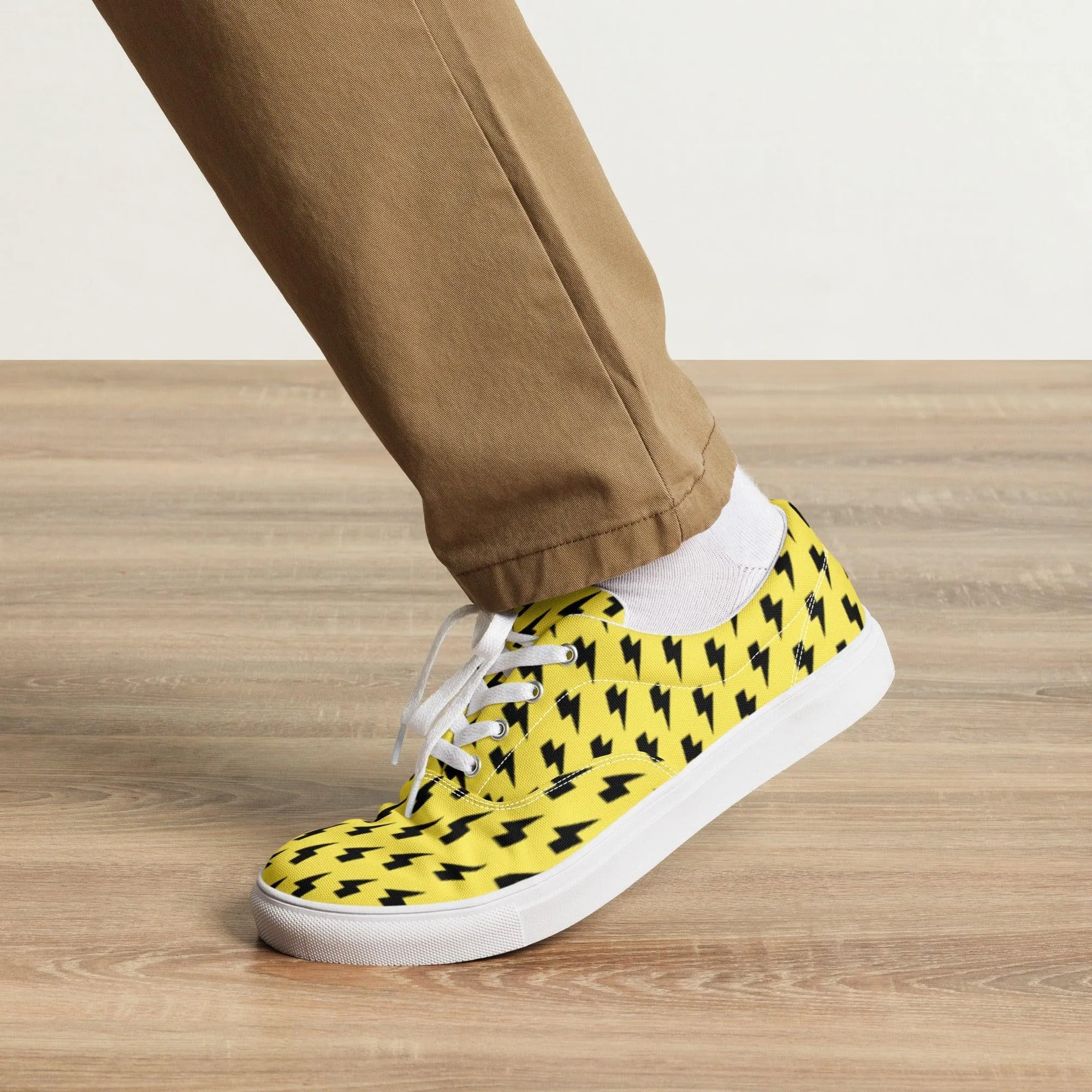 Black & Gold Lightning Men’s lace-up canvas shoes Sizes 5-13