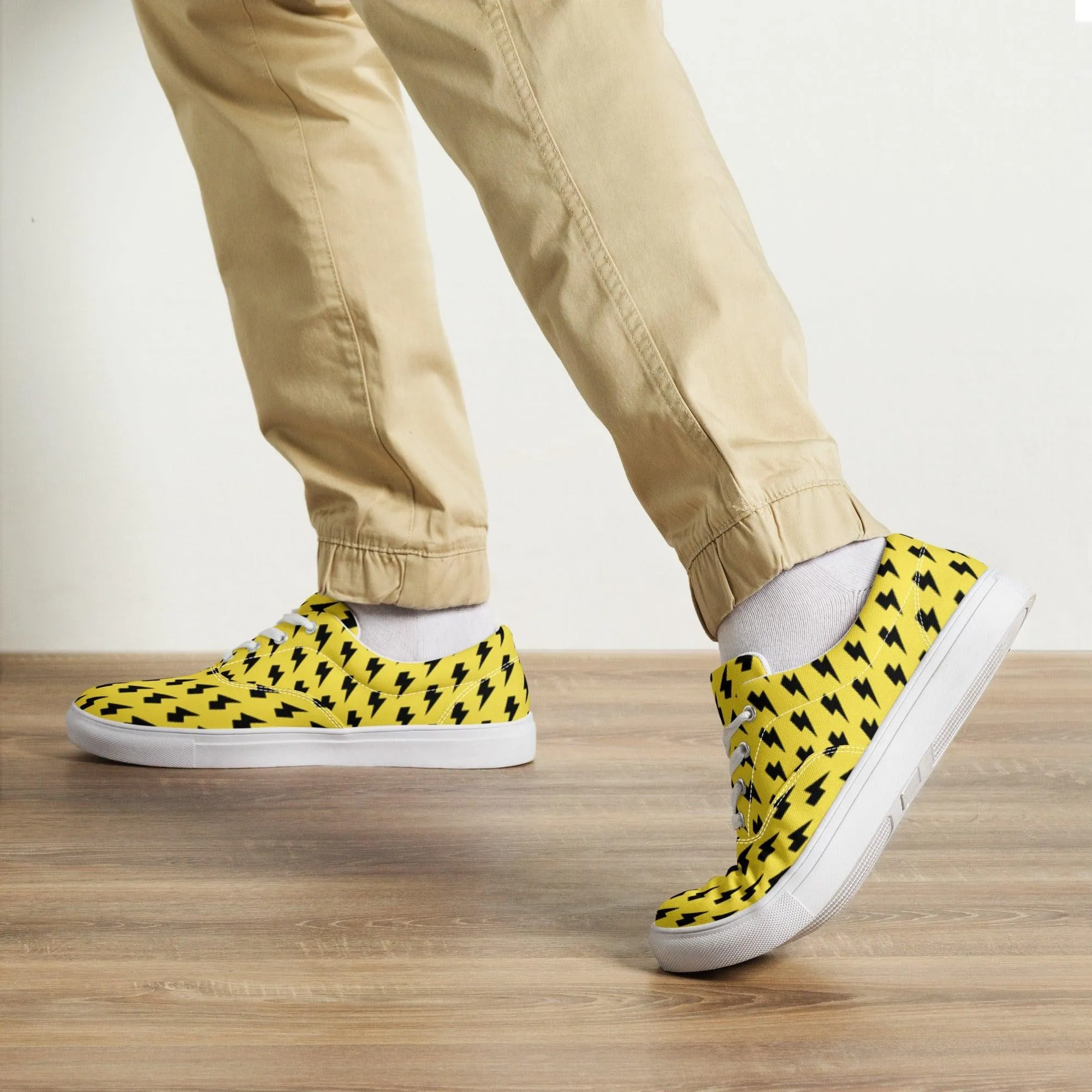Black & Gold Lightning Men’s lace-up canvas shoes Sizes 5-13