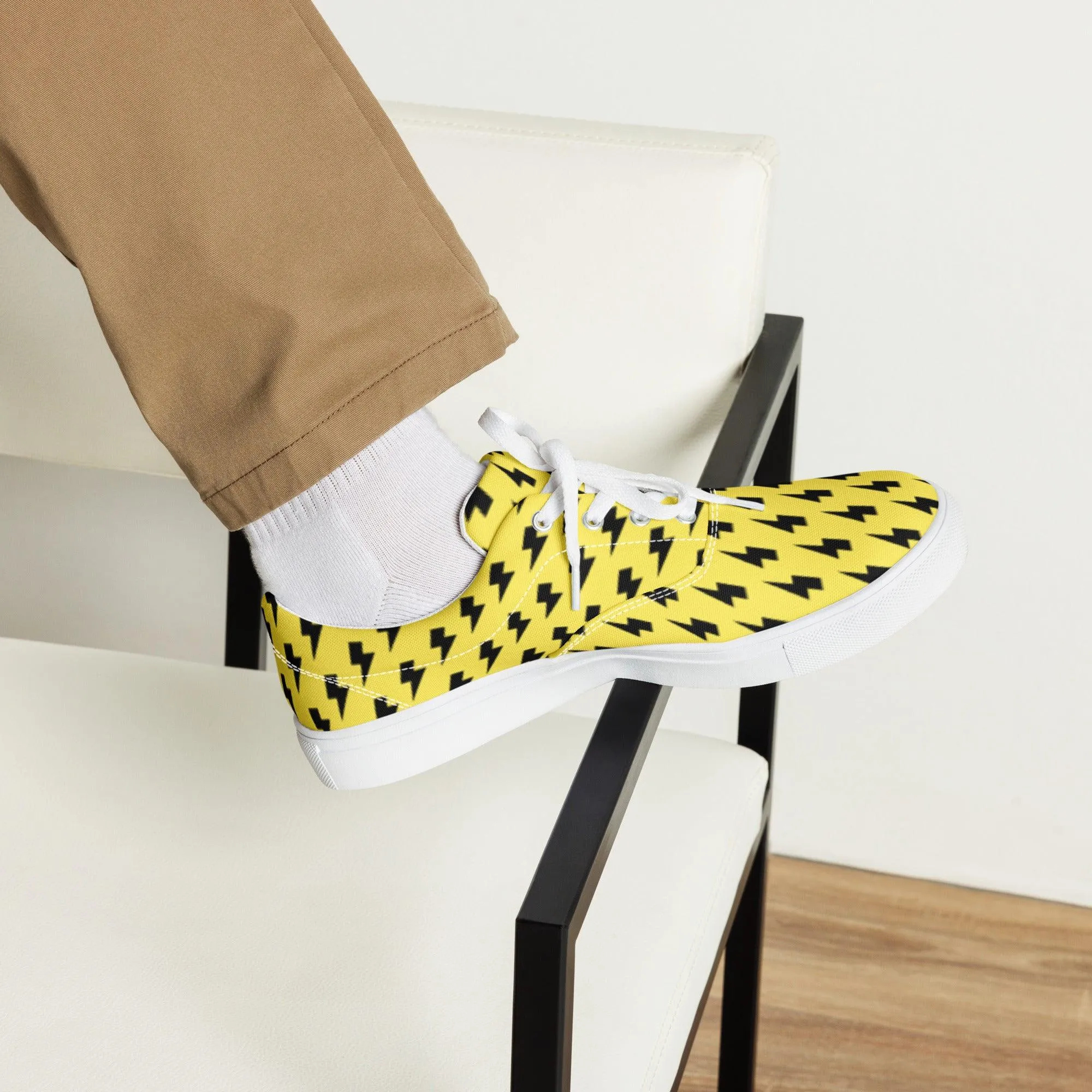 Black & Gold Lightning Men’s lace-up canvas shoes Sizes 5-13
