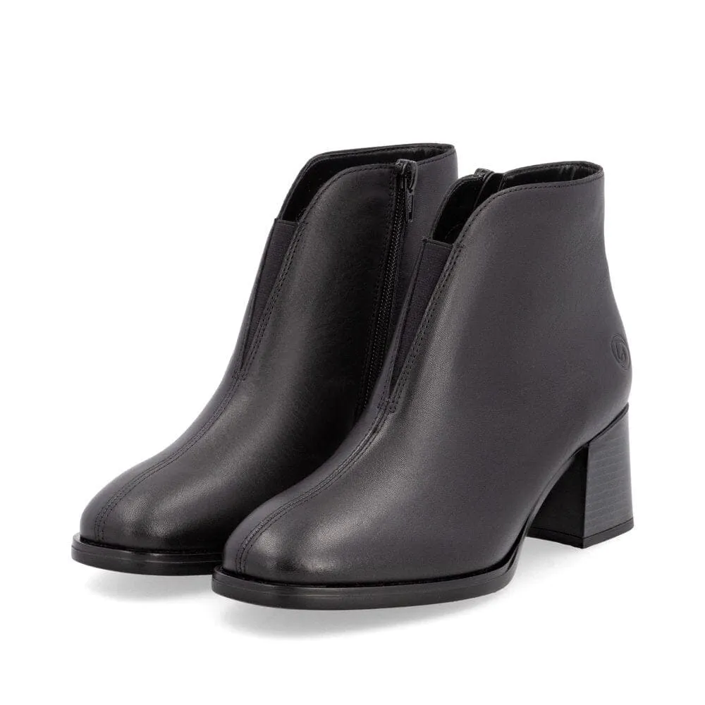 Black Leather Block Heeled Boots