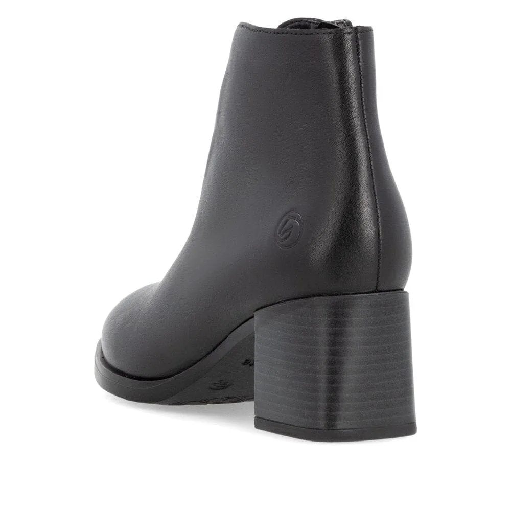 Black Leather Block Heeled Boots