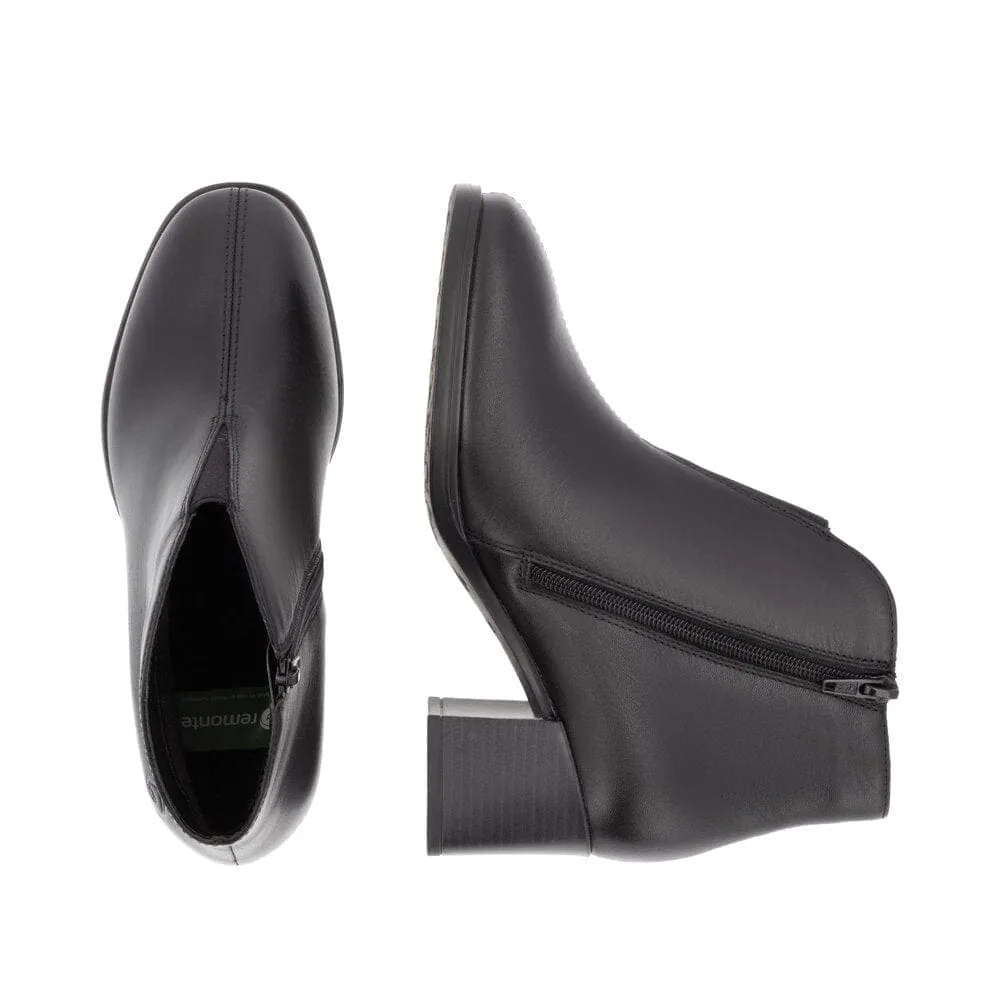 Black Leather Block Heeled Boots