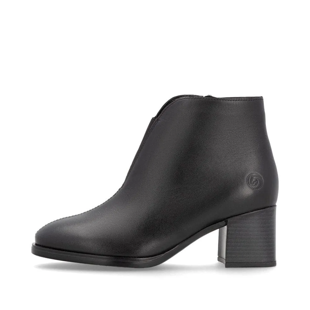 Black Leather Block Heeled Boots