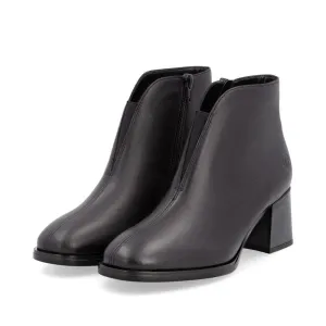 Black Leather Block Heeled Boots