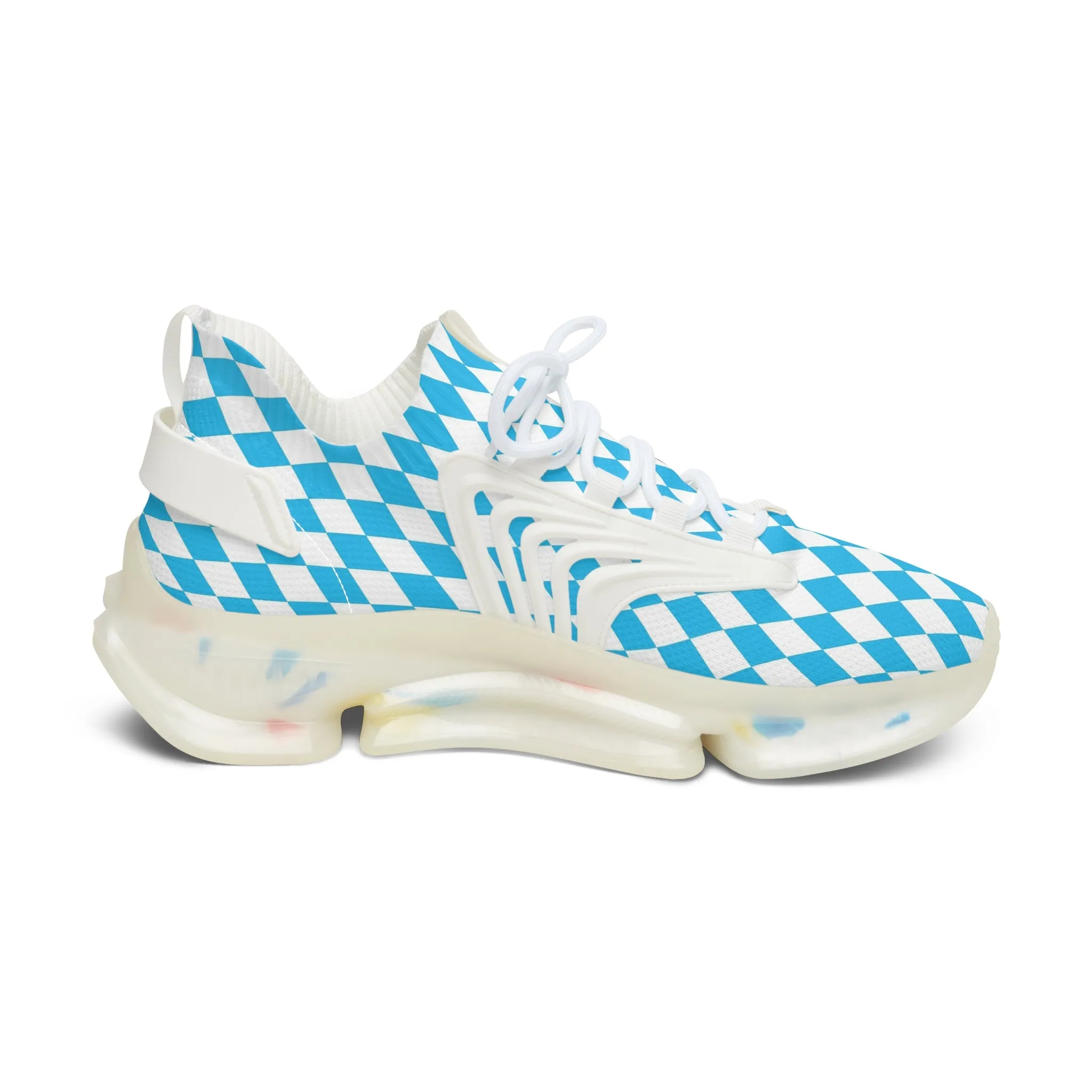 Blue and White Diamonds Women's Mesh Sneakers