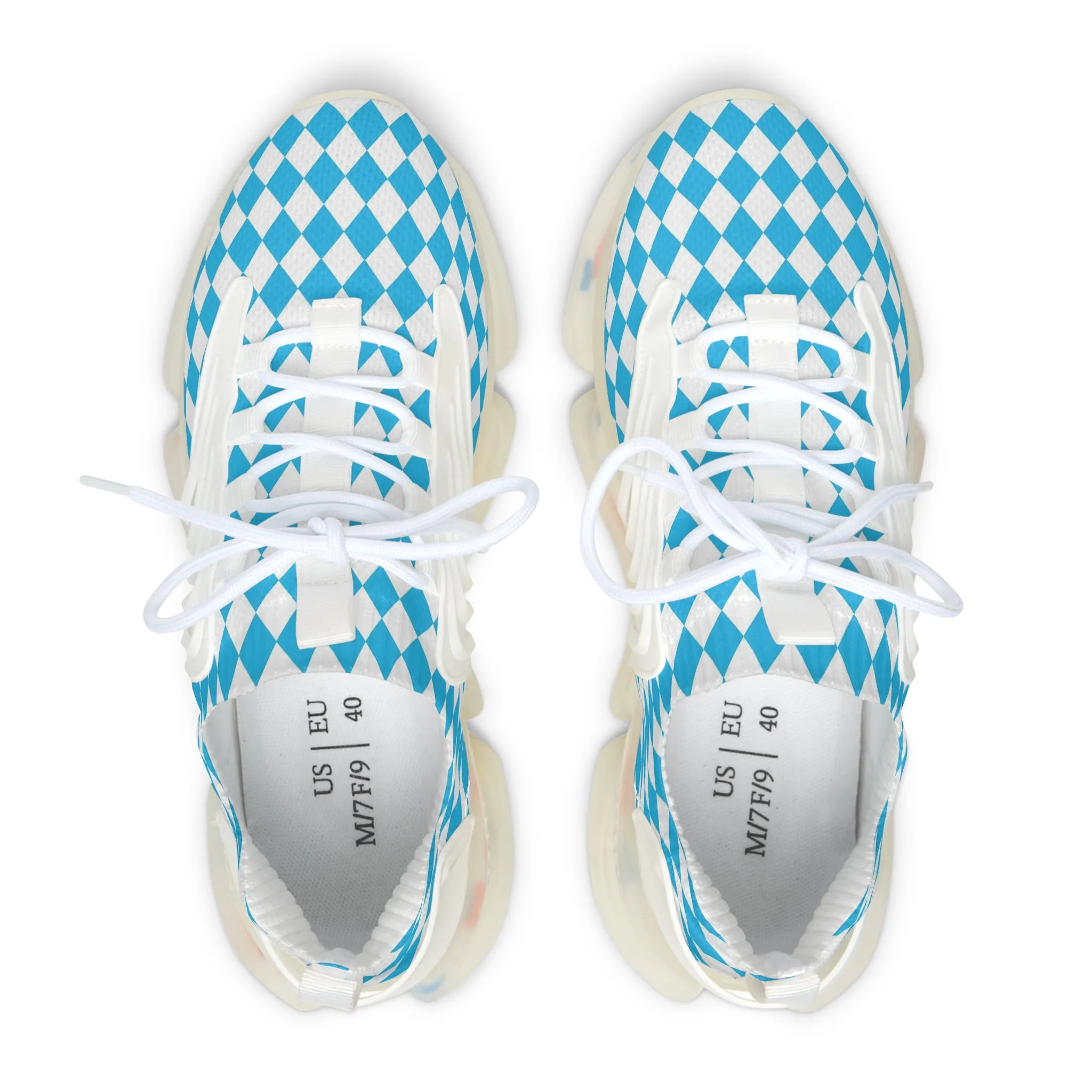 Blue and White Diamonds Women's Mesh Sneakers