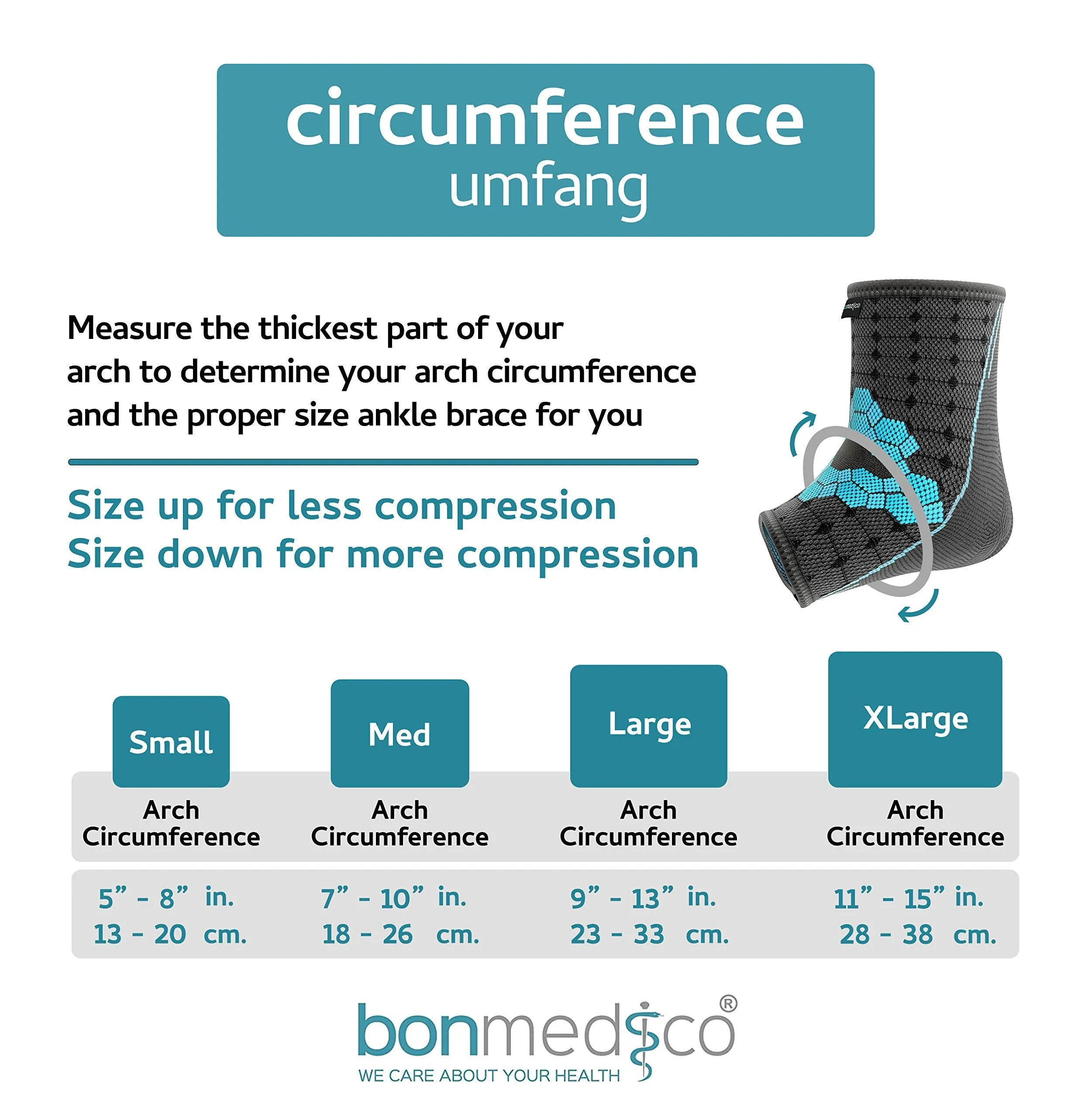 bonmedico Ankle Support Brace - Ekto Large Ankle Brace Compression Sleeve w/Thermo-Active Material to Ease Discomfort from Weak Ankles & Foot Injuries, L Grey
