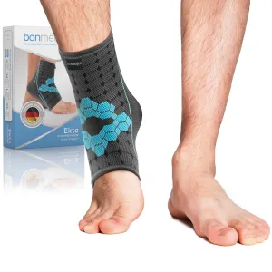 bonmedico Ankle Support Brace - Ekto Large Ankle Brace Compression Sleeve w/Thermo-Active Material to Ease Discomfort from Weak Ankles & Foot Injuries, L Grey