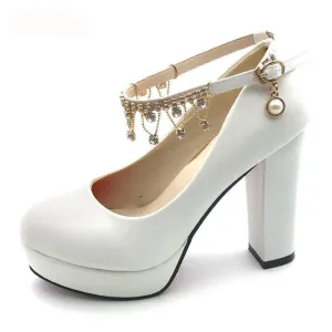 Bridal Shoes Super High Heels String Bead Ankle Strap