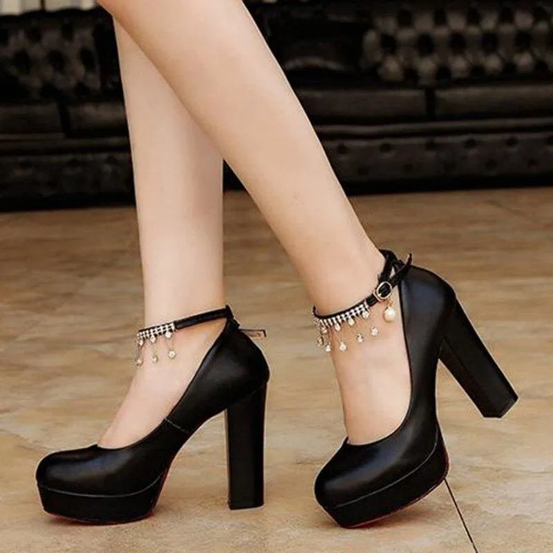 Bridal Shoes Super High Heels String Bead Ankle Strap