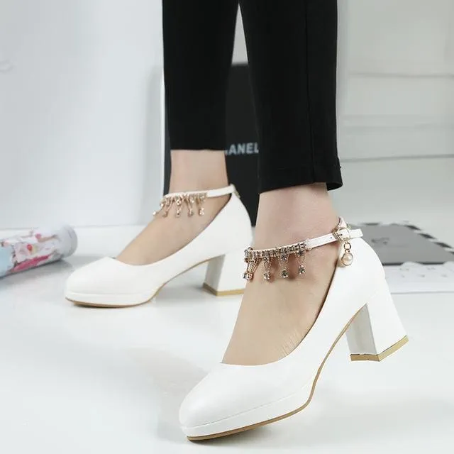 Bridal Shoes Super High Heels String Bead Ankle Strap