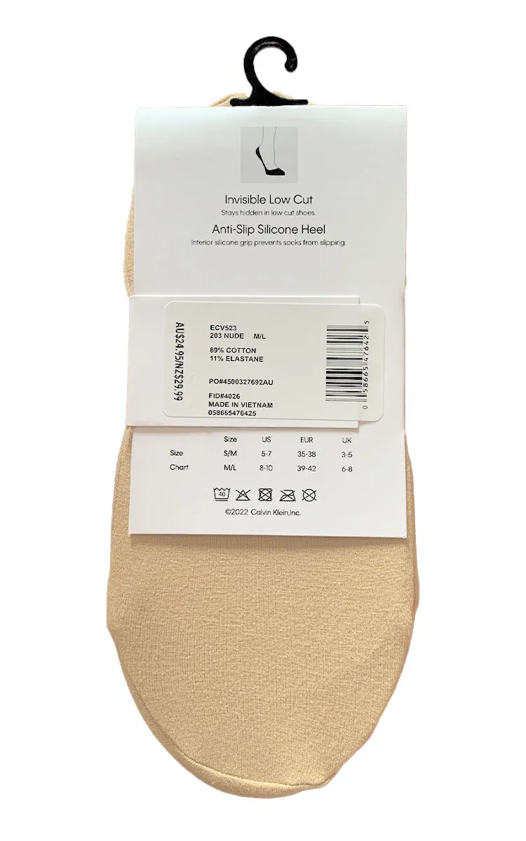 Calvin Klein 92% Cotton No Show Socks in Nude ECV523