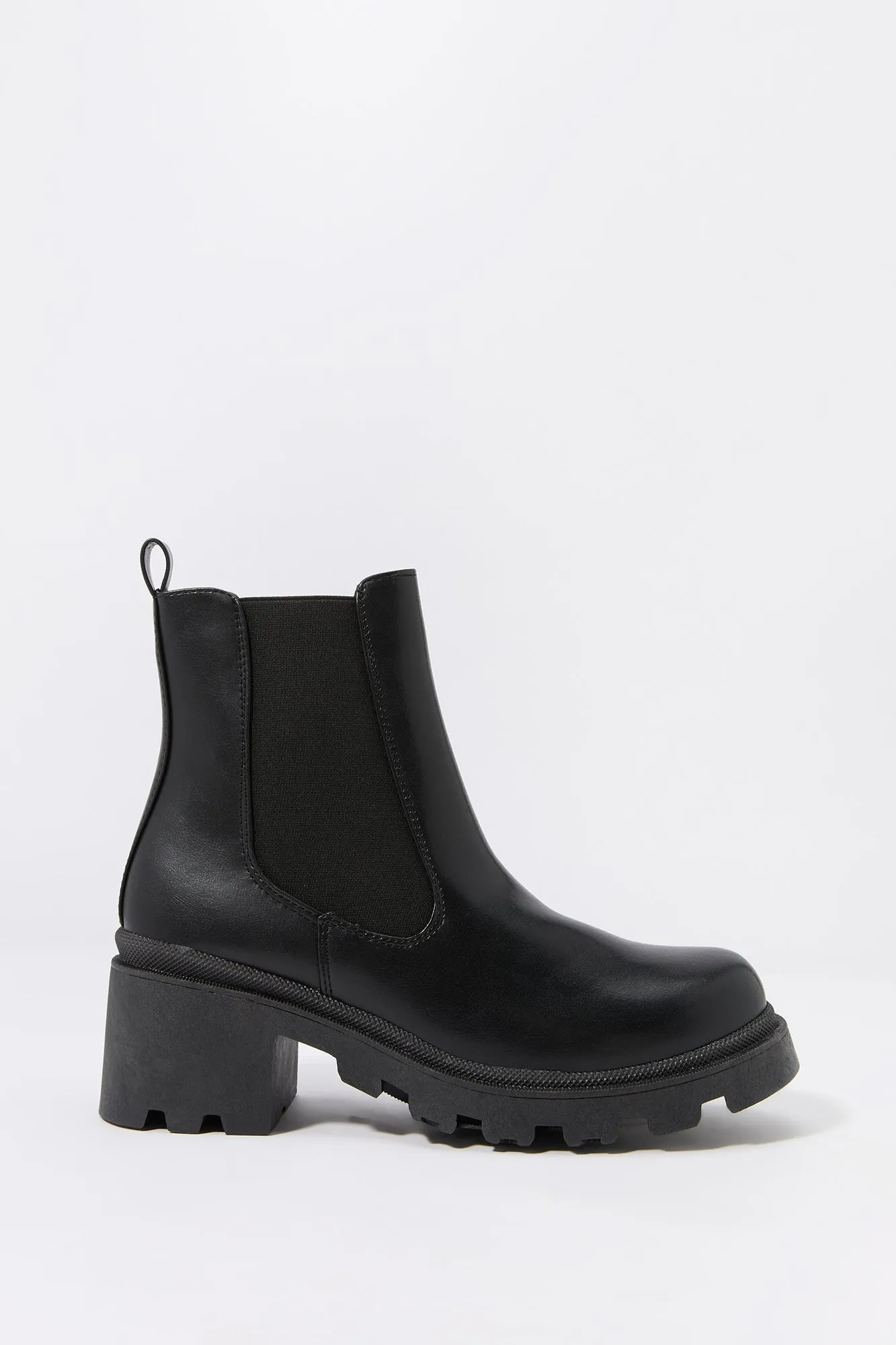 Faux Leather Heeled Gore Boot