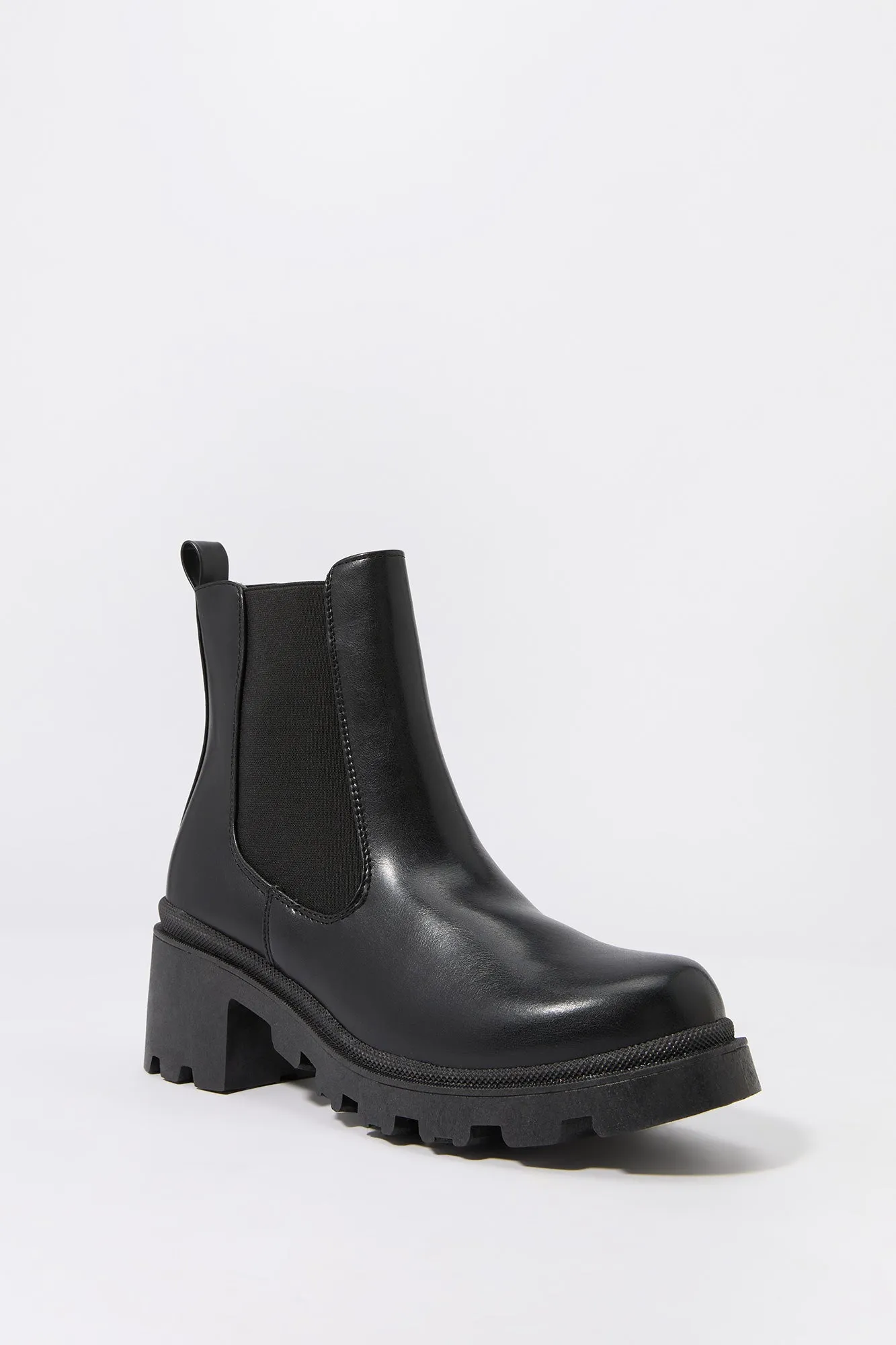 Faux Leather Heeled Gore Boot