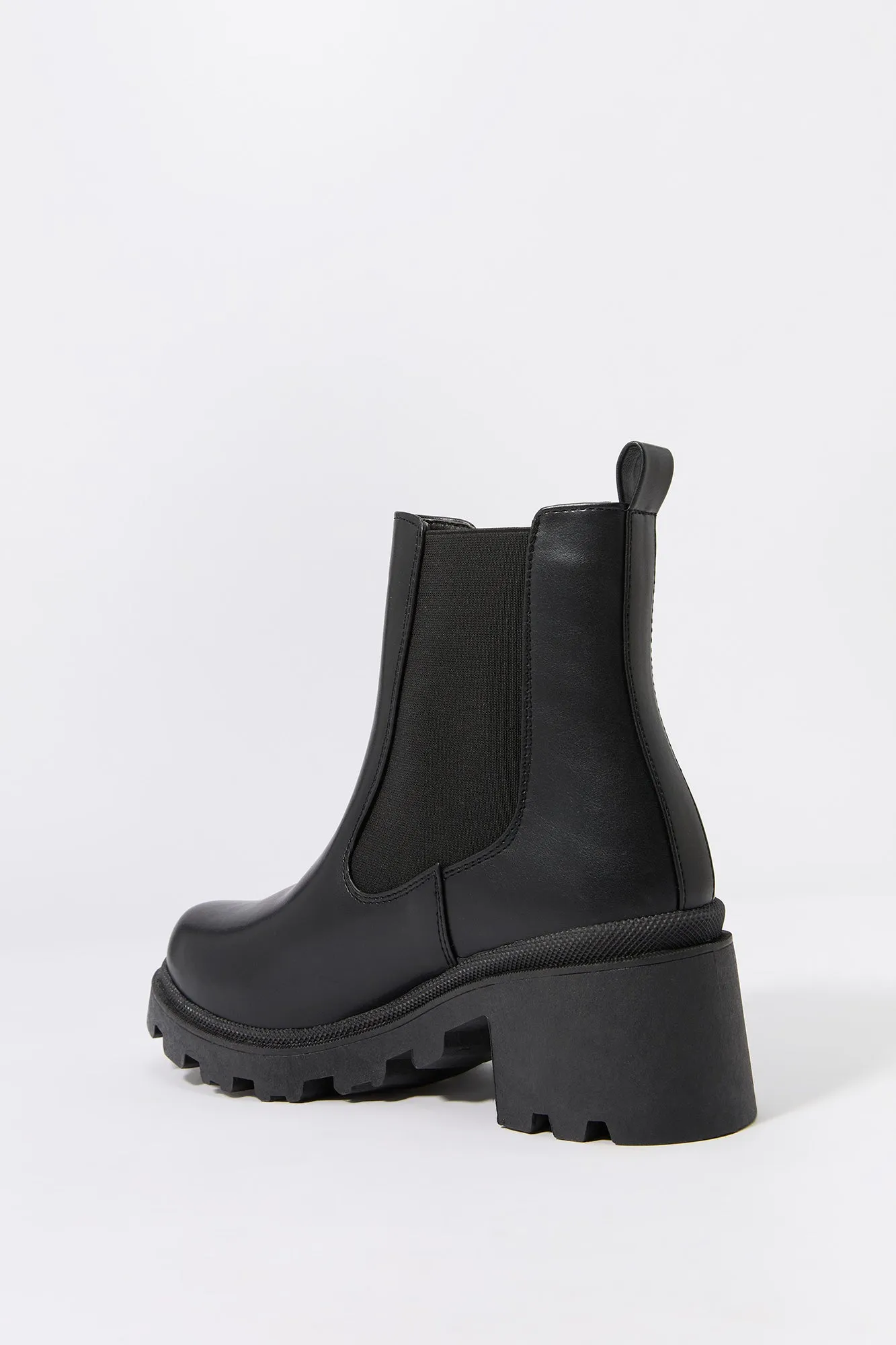 Faux Leather Heeled Gore Boot