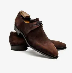 Handmade Brown Suede Formal Wedding Shoes Men Lace Up Derby