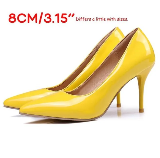 LAIGZEM FASHION Women Heels Pointy Toe Stiletto High Heels 6/8/12CM Pumps Dress Wedding Work Basic Shoes Woman Big Size 33-47