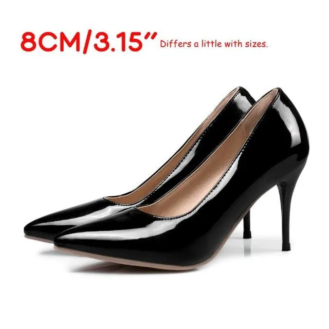 LAIGZEM FASHION Women Heels Pointy Toe Stiletto High Heels 6/8/12CM Pumps Dress Wedding Work Basic Shoes Woman Big Size 33-47