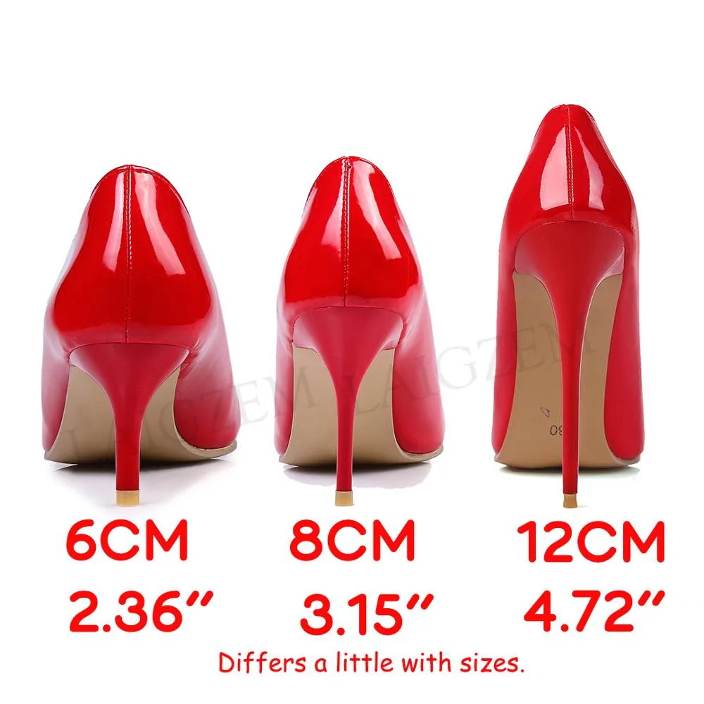 LAIGZEM FASHION Women Heels Pointy Toe Stiletto High Heels 6/8/12CM Pumps Dress Wedding Work Basic Shoes Woman Big Size 33-47