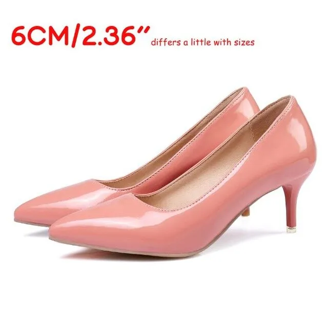 LAIGZEM FASHION Women Heels Pointy Toe Stiletto High Heels 6/8/12CM Pumps Dress Wedding Work Basic Shoes Woman Big Size 33-47