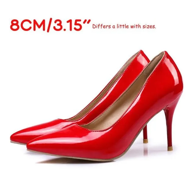 LAIGZEM FASHION Women Heels Pointy Toe Stiletto High Heels 6/8/12CM Pumps Dress Wedding Work Basic Shoes Woman Big Size 33-47