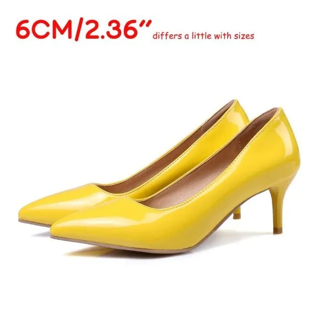 LAIGZEM FASHION Women Heels Pointy Toe Stiletto High Heels 6/8/12CM Pumps Dress Wedding Work Basic Shoes Woman Big Size 33-47