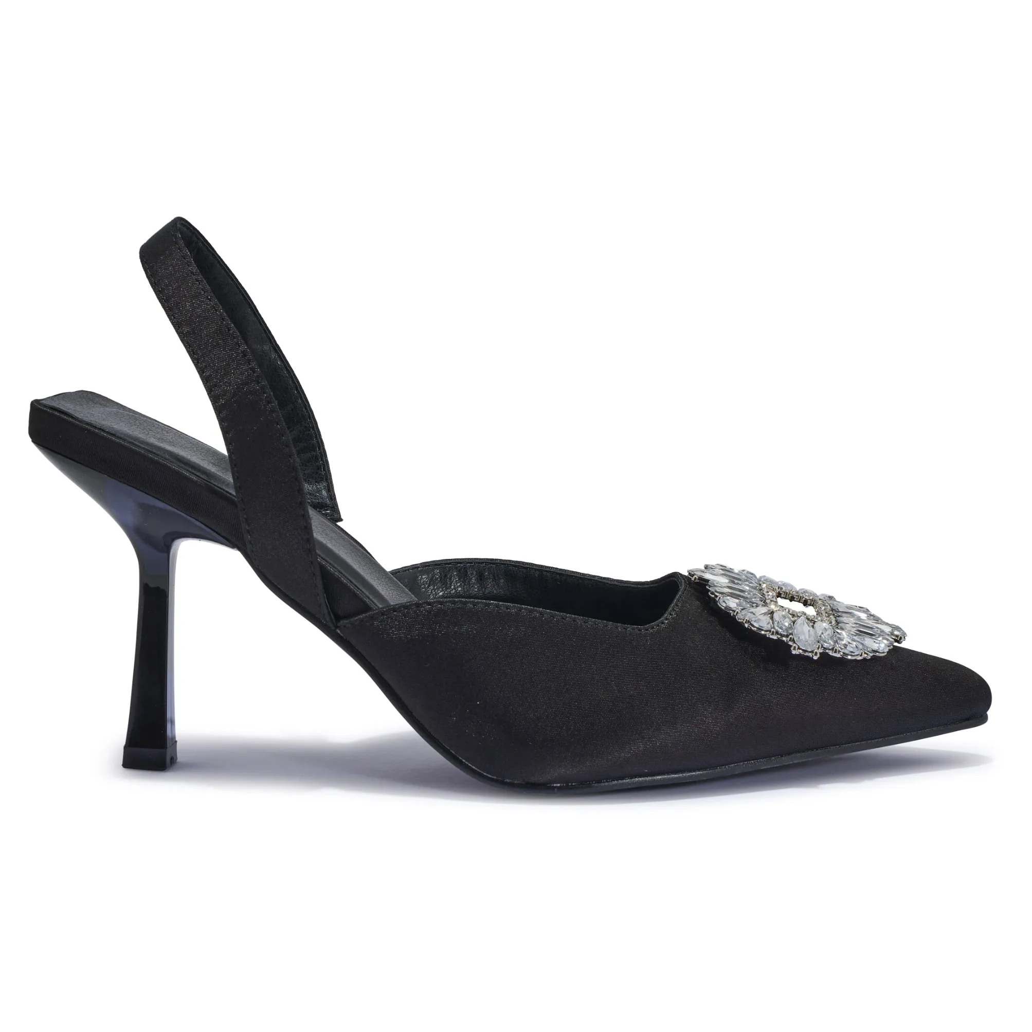 MARIANA BLACK SATIN SLINGBACK JEWEL HEELS