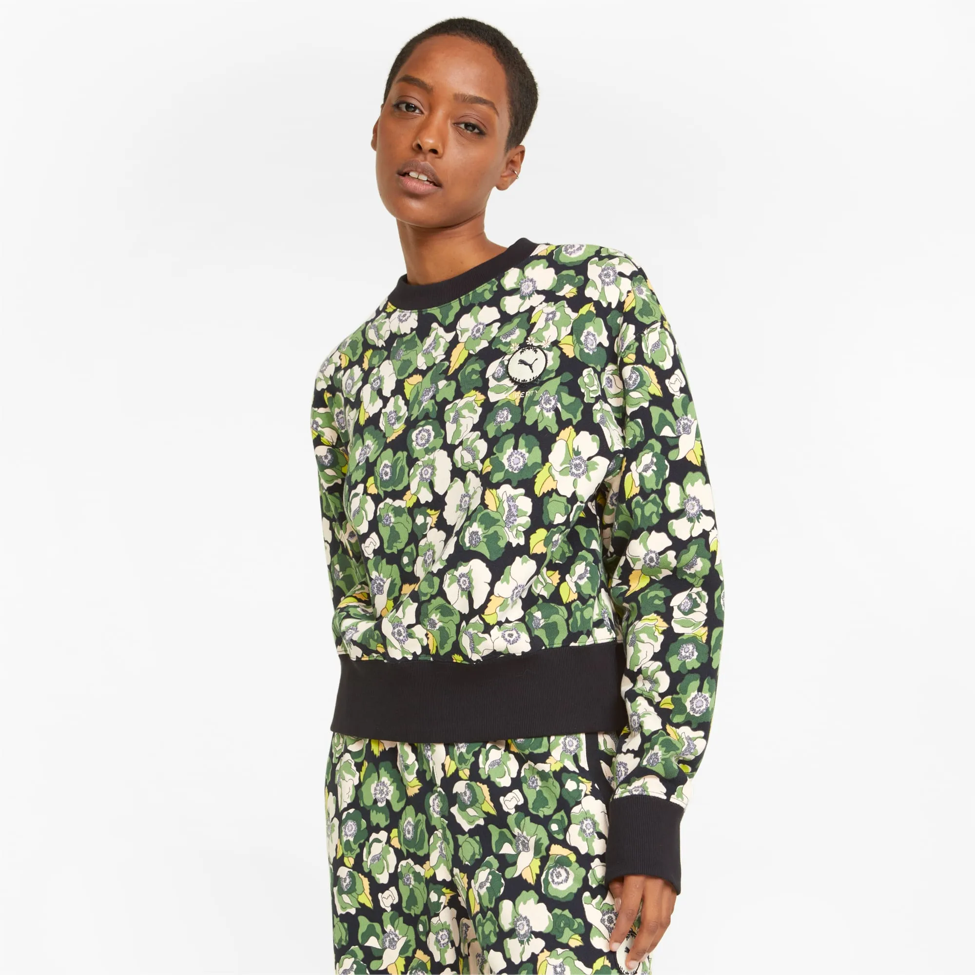 PUMA x LIBERTY Printed Crew Neck Women's Sweater - Puma Black-Flower AOP