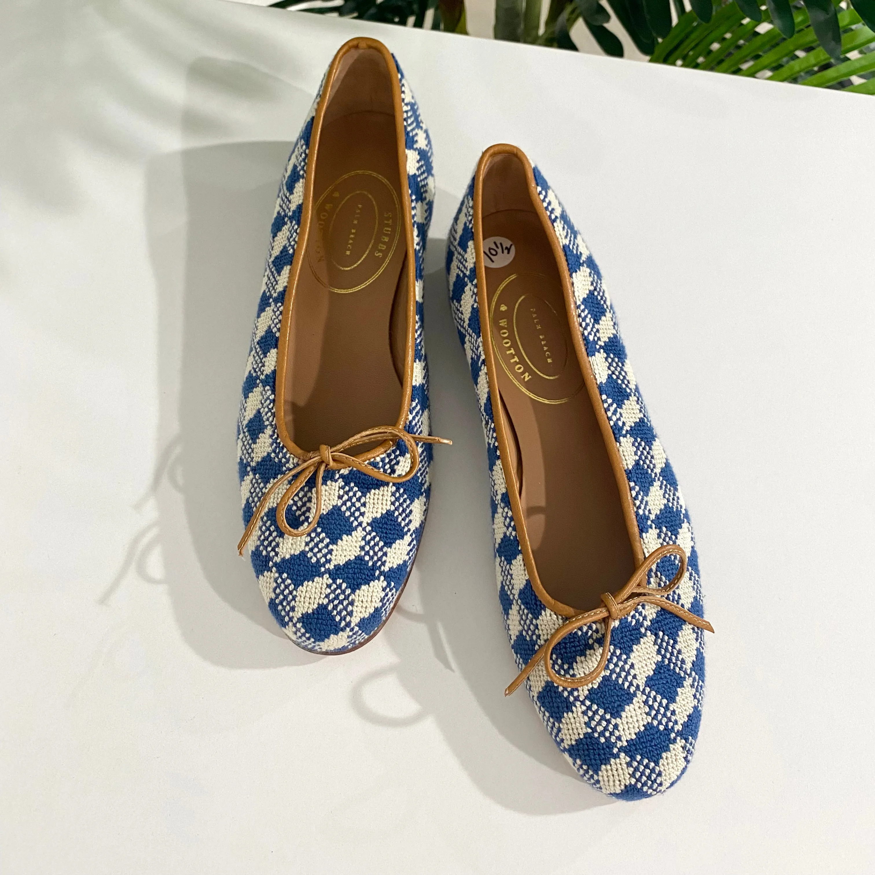 Stubbs & Wootton Blue & White Needlepoint Ballet Flats size 10.5