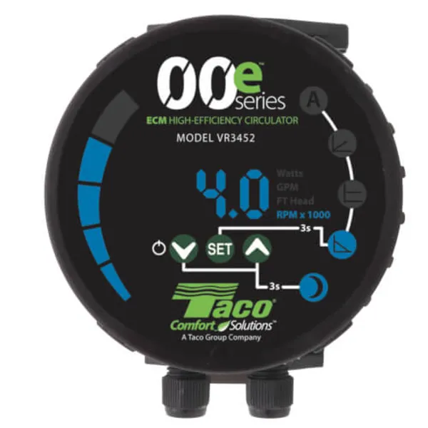 Taco VR3452-HY1-FC1A01 Viridian Self-Adjusting High Efficiency Wet Rotor Circulator with Communication Module, Less Flanges - Rotated