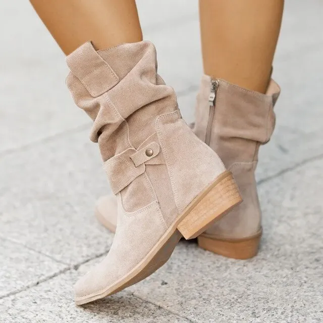 Women's Low Heel Suede Ankle Boots – Classic Brown & Black Winter Fashion, Lightweight & Comfortable Footwear
