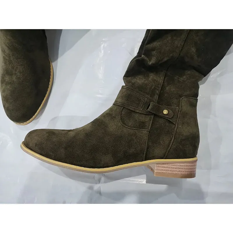 Women's Low Heel Suede Ankle Boots – Classic Brown & Black Winter Fashion, Lightweight & Comfortable Footwear